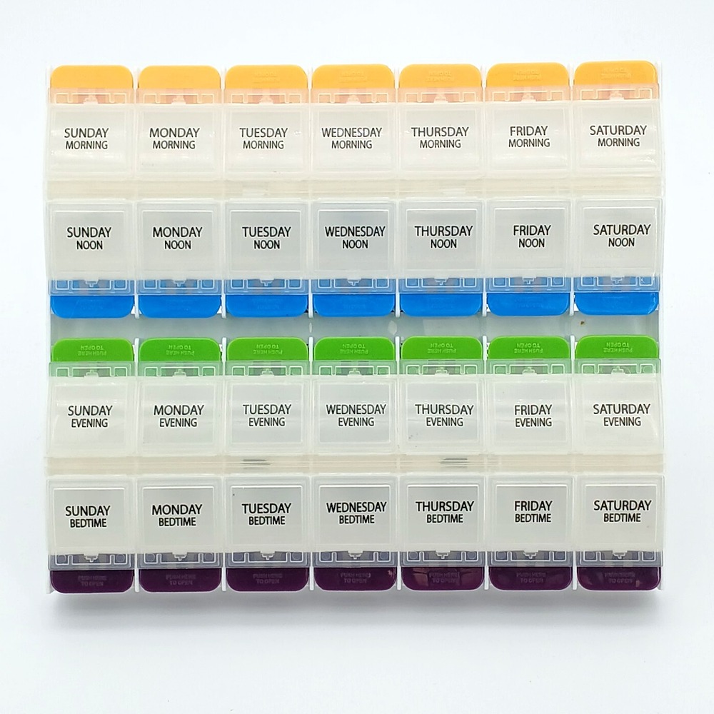 Ezy Dose Weekly (7-Day) Pill Organizer, Vitamin and Medicine Box, 4 Times A Day